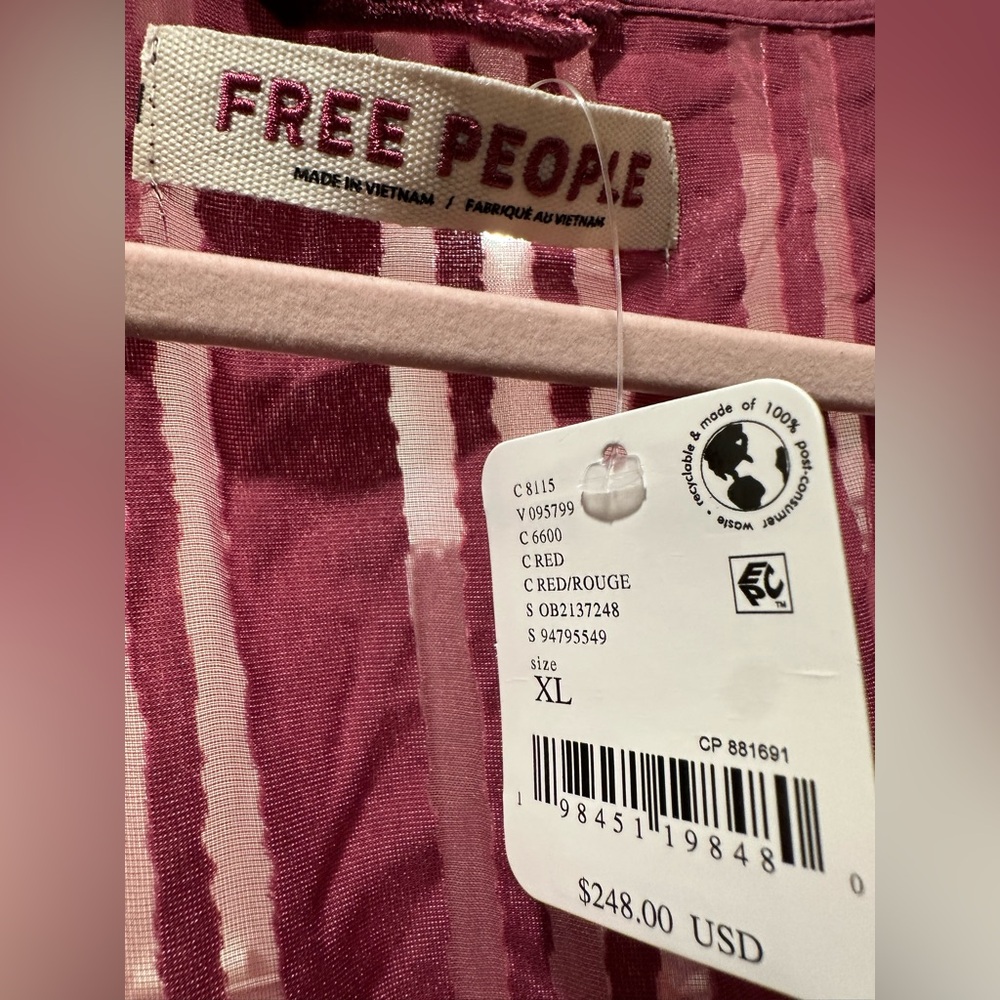 Free People Dolly Duster, Velvet, Midi Length, Robe, Burgundy, Striped, XL, NWT - Picture 6 of 7